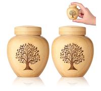 Lot de 2 Petites Urnes funéraires en Bambou pour Cendres humaines ou d'animaux domestiques, avec Motif Arbre de Vie gravé
