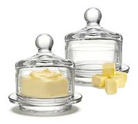 Lot de 2 petits beurriers en verre avec couvercle transparent pour beurre, confiture, dessert, sucre, petits gâteaux