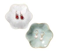 Lot de 2 petits pots à bibelots en céramique, for boucles d'oreilles, clés, table chevet, collier, bijoux, 10 cm Pour colliers et bracelets(White and Green)