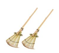 Lot de 2 Petits râteaux de Jardin en Bambou 19,6 Pouces Blanc | Style japonais élégant, prise en main confortable, pour racines de plantes, nivellement précis du sable, usage jardinage