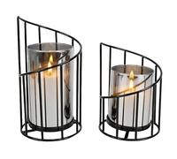 Lot de 2 Photophore Bougie, Motif en Spirale, Bougeoirs en Métal avec Cylindre en Verre, Modernes Porte-Bougie pour Bougies, Fleurs Séchées, Décoration de Table, Salon et Jardin (Noir)