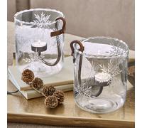Lot de 2 photophores Elorien transparent/marron vieilli H/Ø env. 15/13 cm