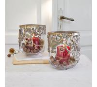 Lot de 2 photophores Sundini doré vieilli/transparent H/Ø env. 15/13 cm