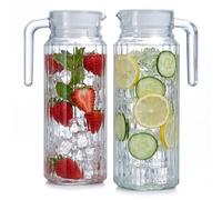 Lot de 2 pichets à eau en verre de 1,1 l avec couvercle et poignée ergonomique