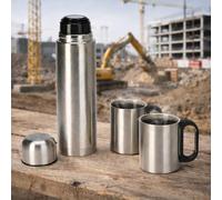Lot de 2 pichets isothermes en acier inoxydable de 1 litre + 2 tasses à café isothermes - Double paroi, isolées sous vide, anti-gouttes, idéales pour le café, le thé ou les soupes