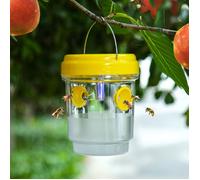 Lot de 2 pièges à guêpes solaires extérieur - piège à frelons et guêpes réutilisable pour jardin, anti insectes jaune durable