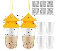 Lot de 2 pièges à mouches réutilisables à suspendre pour terrasse avec 12 recharges d'appâts dissoutes non toxiques pour toutes les mouches sales avec attaches pour contrôler les insectes à