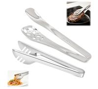Lot de 2 pinces cuisine inox - Pince à spaghetti et de service, 25 cm | Deux pinces complémentaires : modèle 304 perforé pour viande et salade, modèle 430 denté pour pâtes, pain et buffet