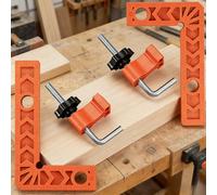 Lot de 2 pinces d'angle carrées en L pour le travail du bois, 7,6 cm, positionneur à angle droit à 90 degrés avec 2 carrés de serrage pour cadres photos, armoires, boîtes (orange)