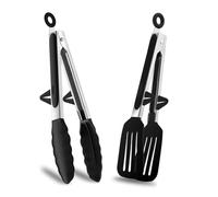 Lot de 2 pinces de cuisine en silicone avec gadget de repos, 22,9 cm, poignée antidérapante en acier inoxydable pour la cuisson, la friture, le steak, le service, le buffet, le barbecue, la salade