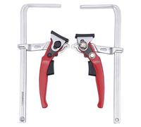 Lot de 2 pinces de serrage - Pinces de fixation pour rails de guidage - Charge maximale : 220 kg - Course de serrage : 200 mm, profondeur : 60 mm - Pour le travail du bois et du métal - Rouge/Argent