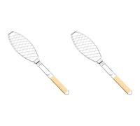 Lot de 2 pinces pour barbecue avec poignée pliable, panier à saumon en acier à faible teneur en carbone, support portable pour viande, légumes, camping, pique nique