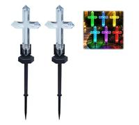 Lot de 2 piquets solaires en forme de croix LED à changement de couleur pour allée, décoration extérieure étanche, lumière éternelle pour tombe (coloré)