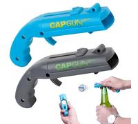 Lot de 2 Pistolets Décapsuleurs, Lanceur de Capsules Amusant pour Bière, Ouvre-Bouteille en Plastique avec Tir de Bouchon, Accessoire Idéal pour Fêtes, Bar et Maison - Bleu et Gris