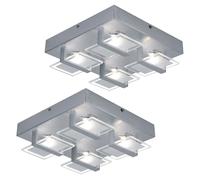 Lot de 2 plafonniers, lampes de salon, lampes de chambre, 4 ampoules, verre satiné clair, 4x LED 5W 332 Lm 3200K, LxPxH 26x26x7,8cm