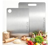 Lot de 2 planches à découper en titane - Passe au lave-vaisselle - Multifonctions - En acier inoxydable - Double face - Convient à un usage alimentaire, antibactérienne et sans BPA