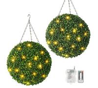 Lot de 2 Plante Artificielle 40 cm, boules de buis artificiel 8 modes d'éclairage, pour Interieur Exterieur, maison, chambre