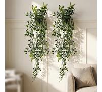Lot de 2 plantes artificielles à suspendre en pot de 80 cm de long avec feuilles de soie réalistes pour décoration d'intérieur, bureau, étagère, mur et balcon, jardin vertical sans entretien