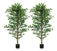 Lot de 2 plantes artificielles arbres ficus H.1,80 m tronc branches liane lichen feuilles grand réalisme pot inclus G