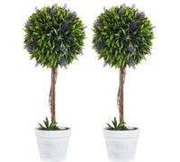 Lot de 2 plantes Artificielles - HOMCOM - avec fleurs de lavande - tronc et pot inclus - hauteur 60 cm - vert