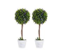 Lot de 2 plantes artificielles avec fleurs de lavande arbre artificiel tronc et pot inclus - hauteur 60 cm intérieur et extérieur vert