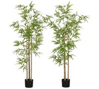 HOMCOM Plante Artificielle Bambou Arbre Artificiel Hauteur avec Pot, décoration Interieur, très réaliste (2, 180 cm)