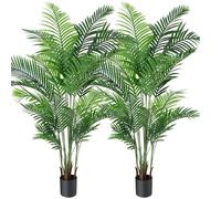Lot de 2 Plantes Artificielles Deco Areca Palmier 150cm Fausse Plante Interieur Exterieur en Pot Plastique Salon Balcon Verte Déco