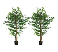 Lot de 2 plantes artificielles - ficus hauteur 1,50 m - tronc branches liane lichen feuilles grand réalisme pot inclus vert