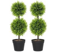 HOMCOM Lot de 2 Plantes artificielles décoratives, Boules de buis Artificiel topiaire 60 cm en Pot, Fausse Plantes pour la décoration intérieure et extérieure, Vert
