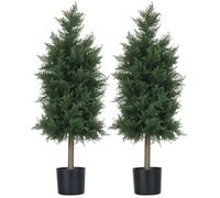 Lot de 2 plantes artificielles HOMCOM Cèdre avec pot, hauteur 90 cm, Conifère, 38L x 12,5l x 90H cm