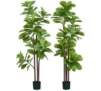 HomCom Plantes artificielles Ficus Lutea – Lot de 2, 180 cm, 120 feuilles, pot inclus