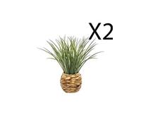 Lot de 2 plantes vertes artificielles avec pot tresse en jacinthe - Diametre 50 x Hauteur 48,5 cm--