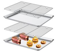 Lot de 2 plaques de cuisson en acier inoxydable avec grille de refroidissement, dimensions 40 x 30 x 2,5 cm