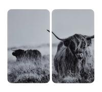 Lot de 2 Plaques de protection universelle en verre trempé Highland Cattle - Longueur 52 cm x Largeur 30 cm