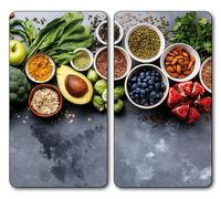 lot de 2 plaques de recouvrement de cuisinière, KESPER, verre ESG, 52x30x0,8 cm, plaques multi-coupe, protection contre les éclaboussures, plan de travail - résistant aux rayures & à la chaleur ; 3654