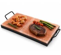 Lot de 2 plaques de sel de l'Himalaya avec support - Pierre de sel pour griller et servir - Plaque de sel naturelle pour steak, poisson, crevettes et barbecue - Plaque de cuisson en bloc de sel de