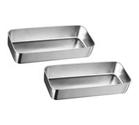 Lot de 2 plaques en acier inoxydable, plat de cuisson et boîte de rangement alimentaire, rectangulaire monobloc sans joint, résistant à la rouille, 33,5 x 15,6 x 6 cm, pour four et congélation
