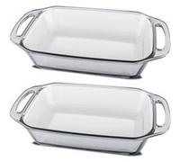Lot de 2 plat à four avec anses, plat à gratin, moule de cuisson rectangulaire en verre, capacité 2.1 L - Longueur 32.6 x Profondeur 17.6 x Hauteur 7 cm -JUANIO- Transparent G