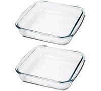 Lot de 2 plat à four carré, plat à tarte, moule de cuisson en verre, capacité 1.8 L - Longueur 24.8 x Profondeur 22.2 x Hauteur 5.2 cm -JUANIO- Transparent G