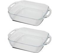 Lot de 2 plat à four carré, plat à tarte, moule de cuisson en verre transparent, capacité 2.5 L - Longueur 29 x Profondeur 23.9 x Hauteur 6.5 cm -JUANIO- Transparent G