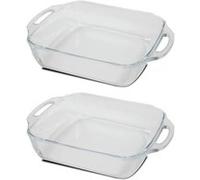 Lot de 2 plat à four carré, plat à tarte, moule de cuisson en verre transparent, capacité 3.8 L - Longueur 34 x Profondeur 28.1 x Hauteur 7 cm -JUANIO- Transparent G