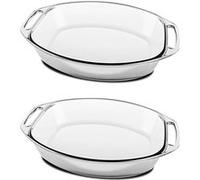 Lot de 2 plat à four oval avec anses, moule de cuisson en verre, capacité 3.2 L - Longueur 35.8 x Profondeur 24.2 x Hauteur 7 cm -JUANIO- Transparent G