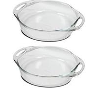 Lot de 2 plat à four rond avec anses, moule de cuisson en verre, capacité 2.4 L - Longueur 32.2 x Profondeur 26.3 x Hauteur 5.8 cm -JUANIO- Transparent G