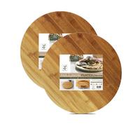 Lot de 2 Plateau Rond Rotatif, Plateau de Service tournant, Plat Rond Rotatif de Table en Bambou - Diamètre 50 x Hauteur 2.5 cm - JUANIO -