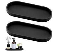 Lot de 2 plateaux de salle de bain décoratifs en silicone noir - Petit plateau ovale pour salon, chambre à coucher, lavabo, baignoire et évier de cuisine