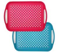 Lot de 2 Plateaux de Service Antiderapant- Surfaces Interieur et Exterieur Anti-Glissement - Plateau Plastique Rectangulaire 40.5 x 29 x 5 cm Bleu et Rose G