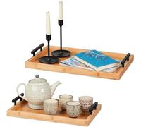 Lot de 2 plateaux de service rectangulaires en bambou, avec fond, dimensions 7 x 50 x 30 cm et 7 x 43 x 26 cm - Fait main - haute qualité - Plateaux de service - Forme rectangulaire - Aspect naturel