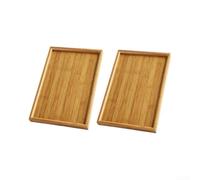 Lot de 2 plateaux de service rectangulaires en bois avec bord surélevé | Bois naturel, finition polie lisse, empêche le glissement, idéal pour les collations, les boissons, les réunions à domicile