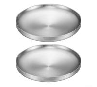 Lot de 2 plateaux de service ronds en acier inoxydable résistant à la chaleur pour sushis, fromage, apéritifs, buffets, dîners, fêtes, 17 cm, 19 cm (argenté)