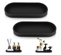 Lot de 2 plateaux ovales en silicone pour salle de bain, cuisine et coiffeuse - Organisateur souple antidérapant - Noir - 25 x 11 x 2 cm - Matériau doux - Facile à nettoyer - Rond